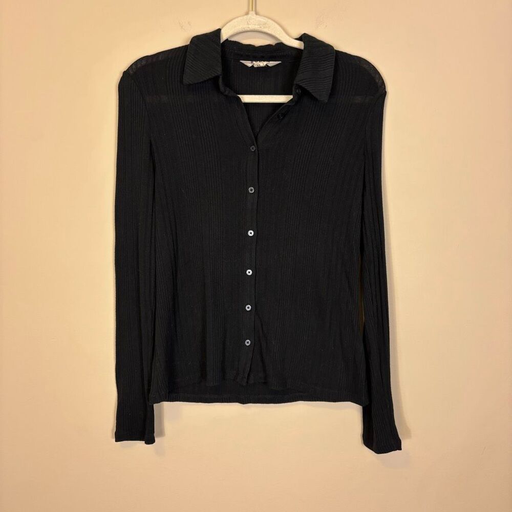 Boden Ribbed Collared Button Front Long Sleeve To… - image 1